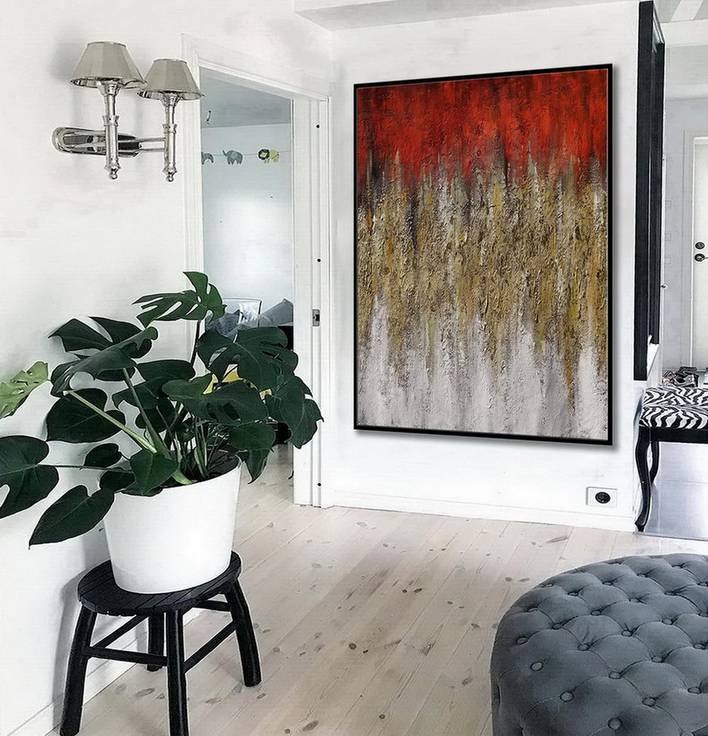 Leaf Handmade White Abstract Canvas Artwork 6GHEJ